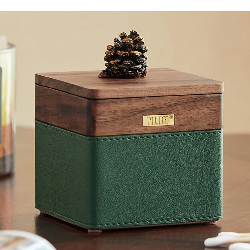 Walnut Wooden Storage Boxes Home Furnishing Pine Cone Lid Decoration Square Jewelry Toothpick Room