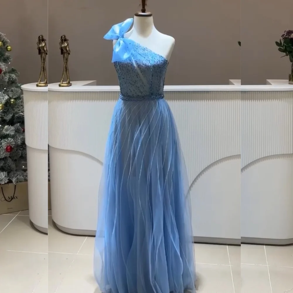 

Customized Formal Sequined Bow A-line One-shoulder Long Dresses Bespoke Occasion Modern Style High Quality