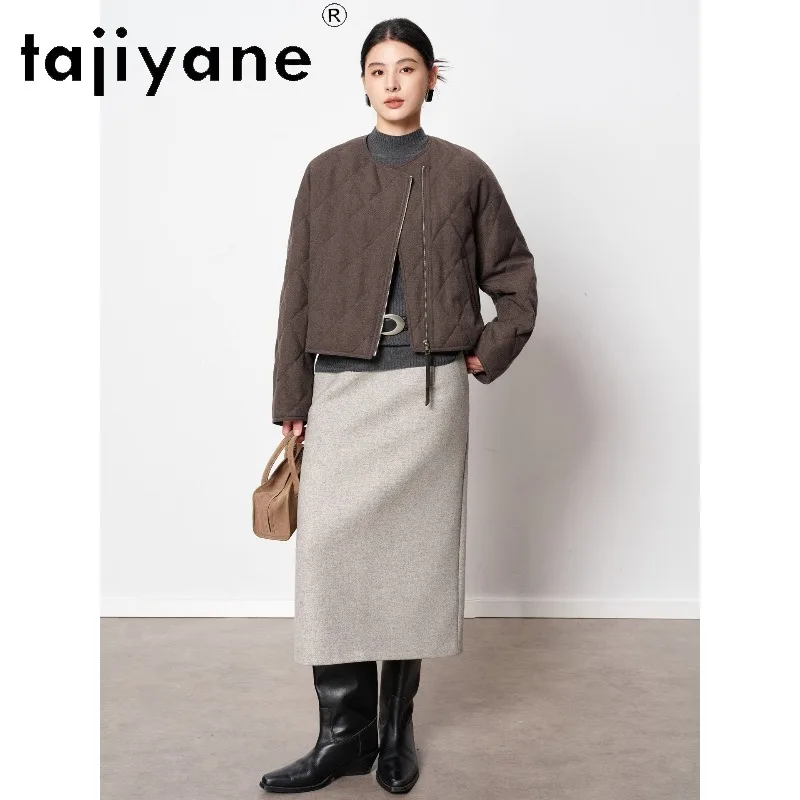 TAJIYANE 100% Wool Goose Down Jacket Women Winter Coat Short Puffer Jacket Lightweight Round Neck Coats for Woman Warm Куртка