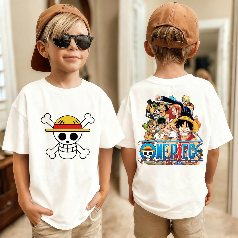 

Мужская футболка с принтом японского аниме One Piece, детская футболка с короткими рукавами в стиле Харадзюку для мальчиков, детская футболка с Луффи, одежда