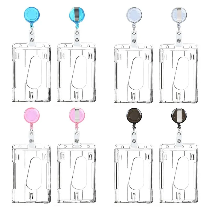 Clear ID Card Holder With Retractable Translucent ReelPC Hard Plastic Case For Office School Hospital Credit Cards