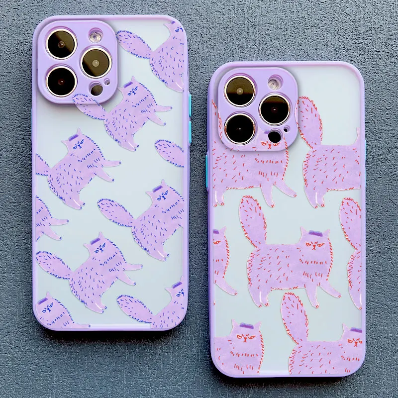 

Fat Purple Cat Phone Case For iPhone 16 Pro Max 15 14 Plus Pro Max 13 12 Mini 11 Pro Max XS X XR 8 7 Plus SE2 Shockproof Covers