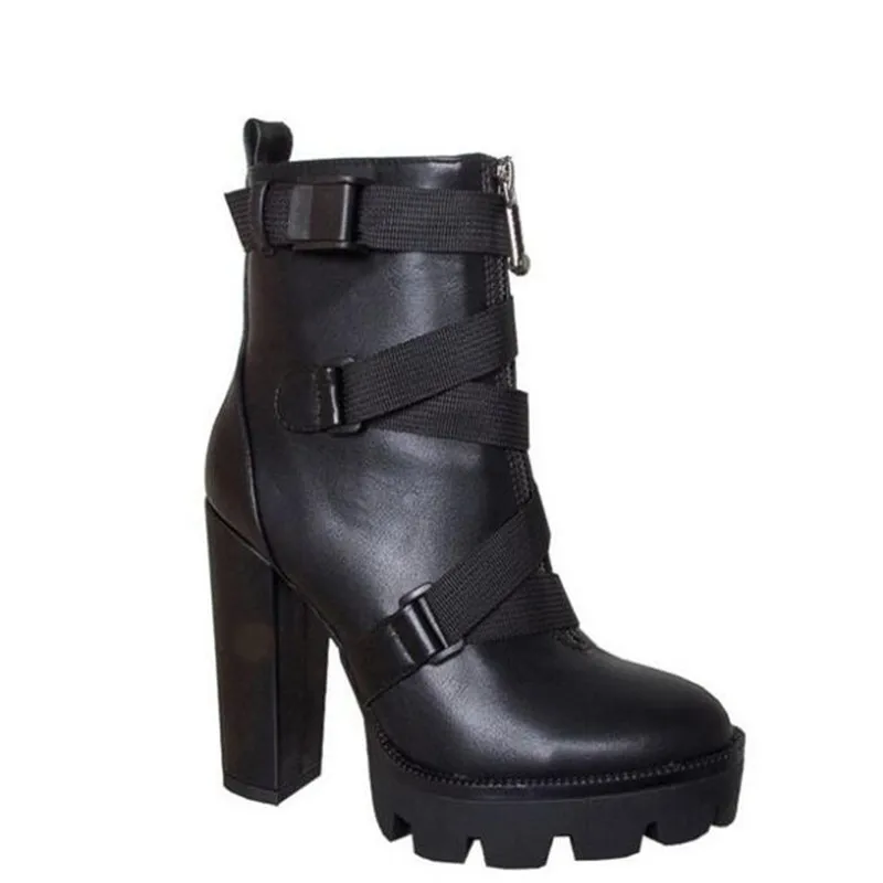 2023 New Fashion Spring Autumn Platform Ankle Boots Women 12cm Thick Heel Platform Boots Ladies Worker Boots Black Big Size