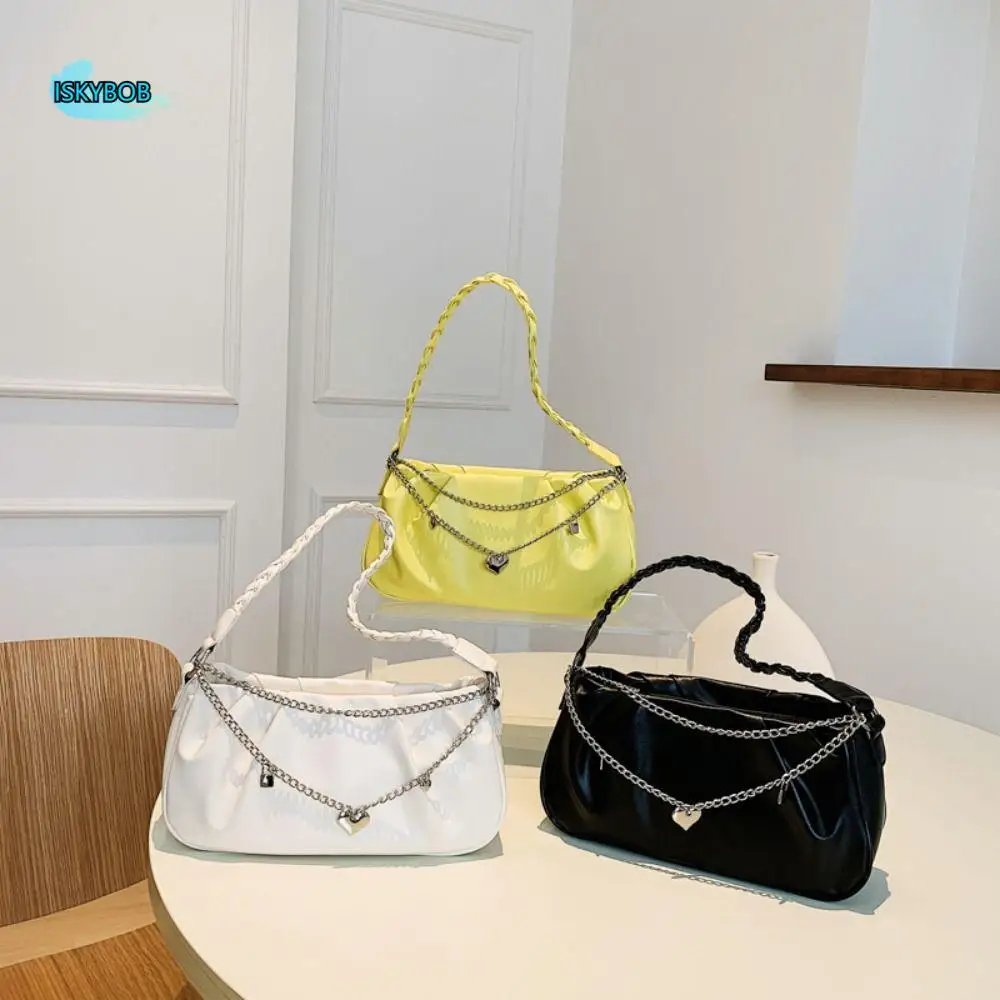 

Fashion Chain Tassel PU Leather Shoulder Bag Pleated Sweet Small Tote Bag Large Capacity Handbag Cloud Square Bag Girls
