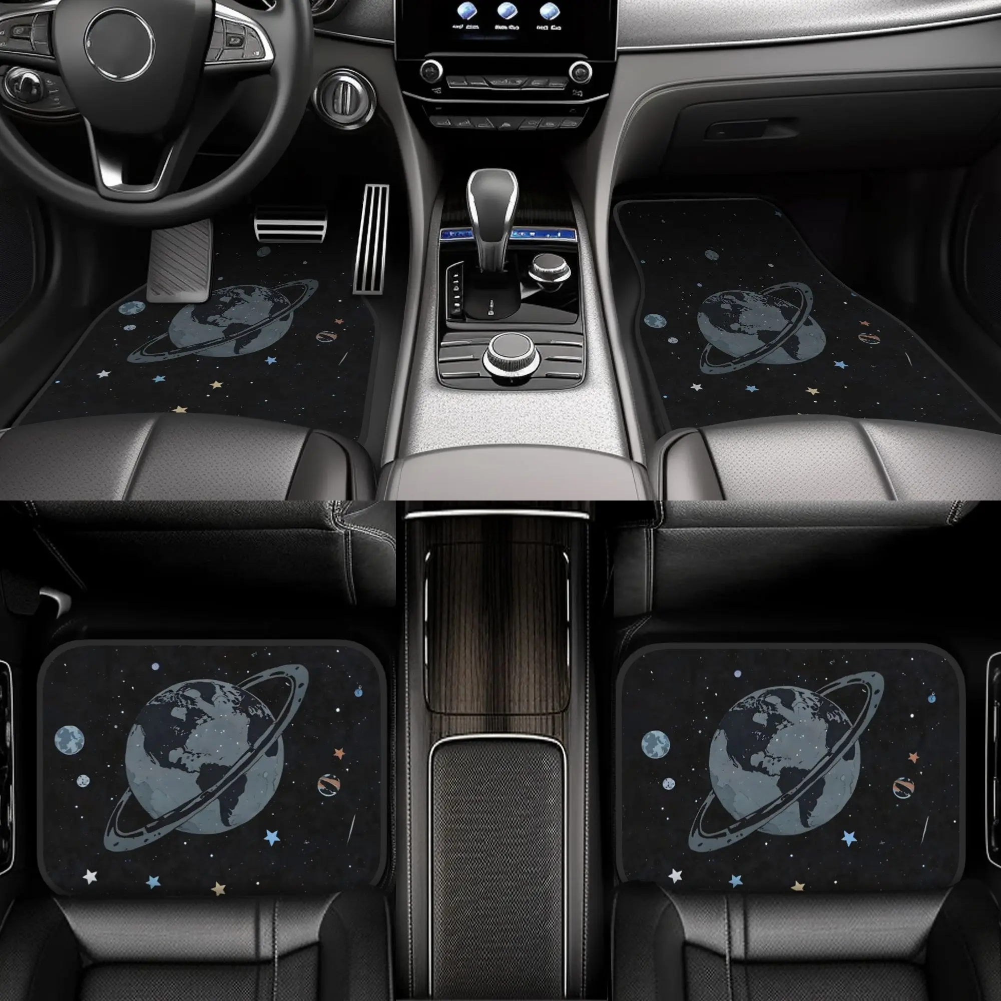 4pcs Cosmic Planet Design Premium Car Floor Mats - Universal Fit, Easy-to-Clean Complete Car Interior Accessories, Nonslip Surf
