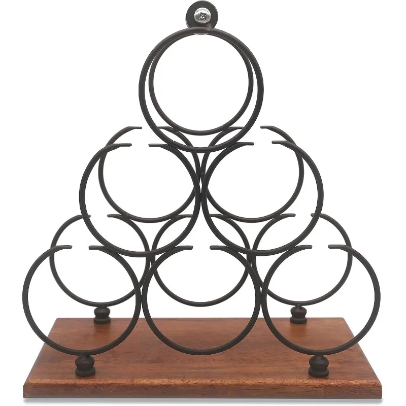 Countertop Wine Rack, Tabletop 6 Bottles Wood Holder, Sturdy Handle, 3-Tier Rustic Classic Design, Simple Assembly