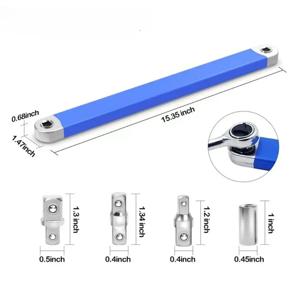 Offset Extension Wrench High-Carbon Steel 15.4inch Impact Socket Ratchet Wrench Tool with 1/4inch 3/8inch 1/2inch Square Wrench