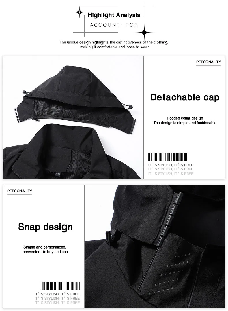 

Мужская модная водонепроницаемая ветрозащитная куртка со съемным капюшоном, уличная спортивная ветрозащитная куртка для кемпинга, легкая куртка