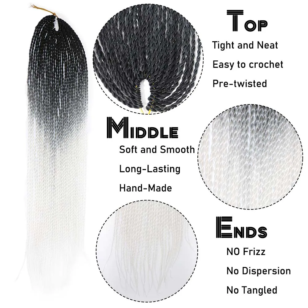 Senegalese Twist Braids Haar 24“ lange Ombre-Farbe kleine und weiche senegalesische Häkel-Flechthaar-Synthetikverlängerungen