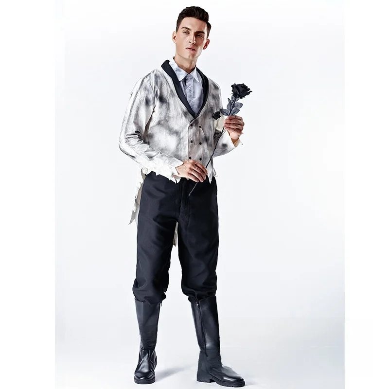 Adult loween Costume Ghost Bride Performance Outfit Couple's Ghost Newlywed Cosplay Clothing Scary Wedding Dr