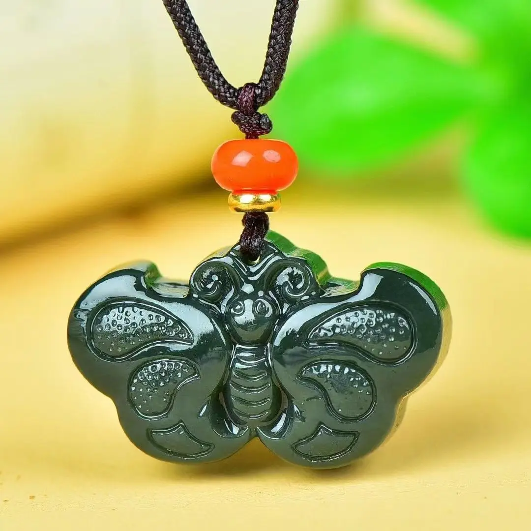 

New Natural Hetian Jade Sapphire Butterfly Pendant Pendant Men's and Women's Auspicious Butterfly Jade Pendant