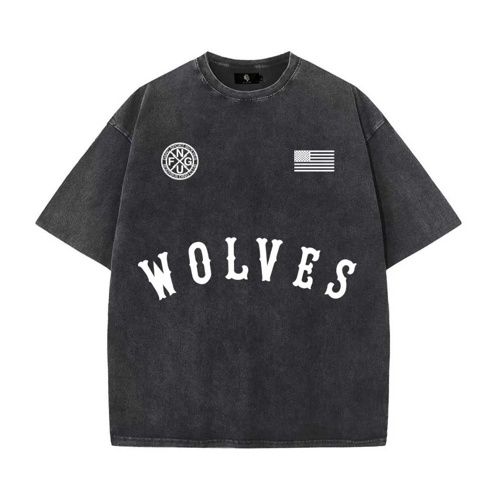 

DARC WOLVES NEW Quality Oversized Washed T Shirt Men Vintage T-shirts Streetwear Tee Shirts Girl Loose Brand Couple Tee Tops