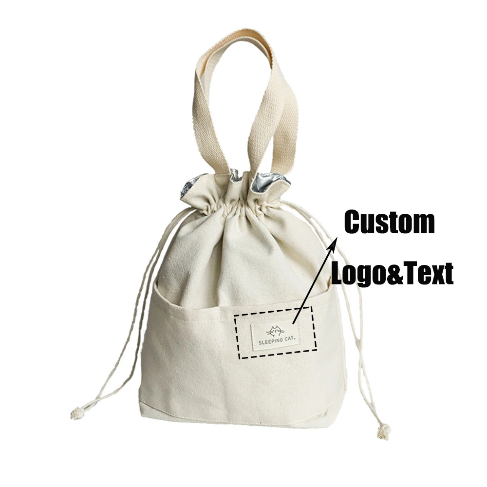 

Personalized Insulated Lunch Bag Custom Text Logo Canvas Bag Waterproof Stain Resistant Liner Solid Color Design for Students