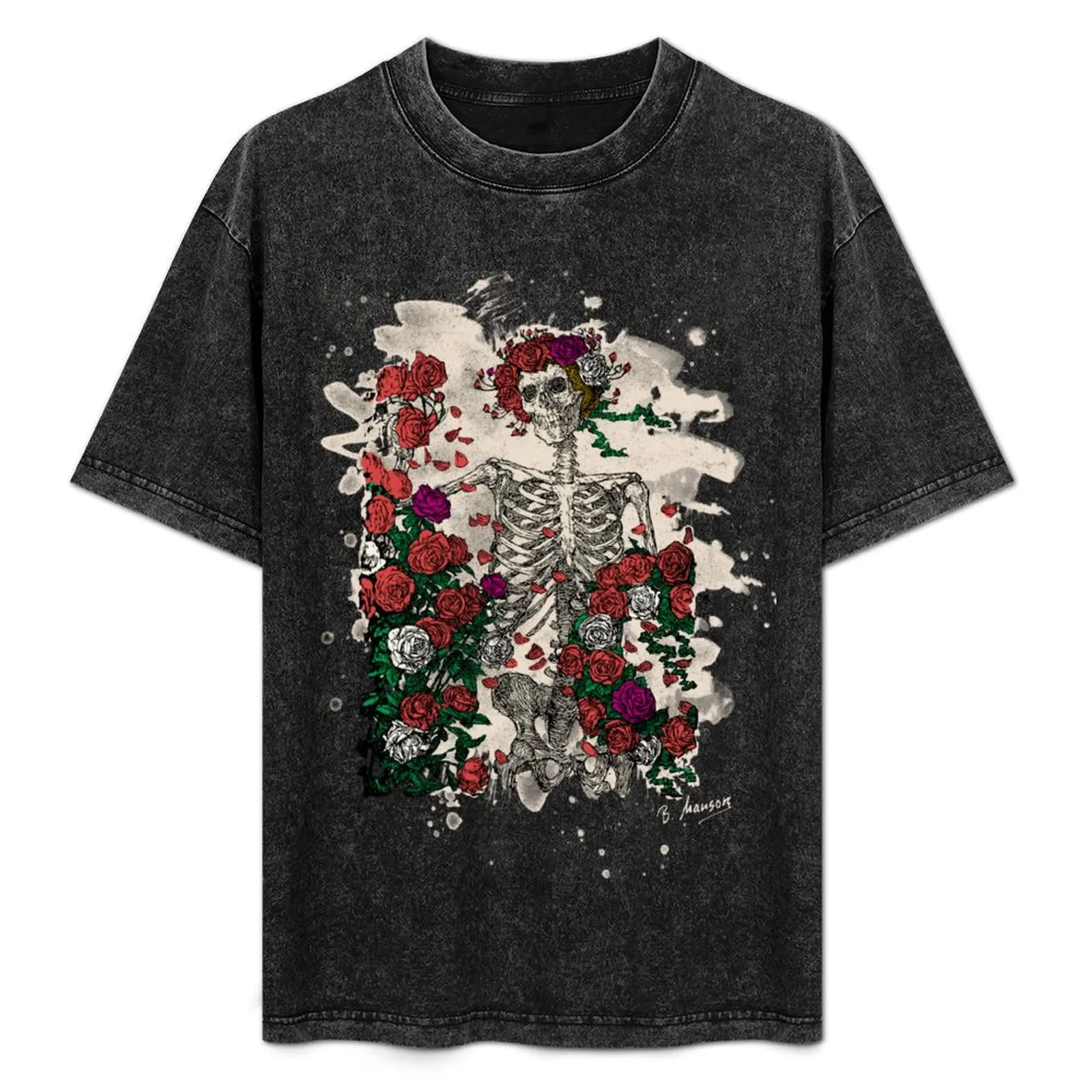 Skeleton & Roses - bleached look T-Shirt Trend Art Print T-Shirt