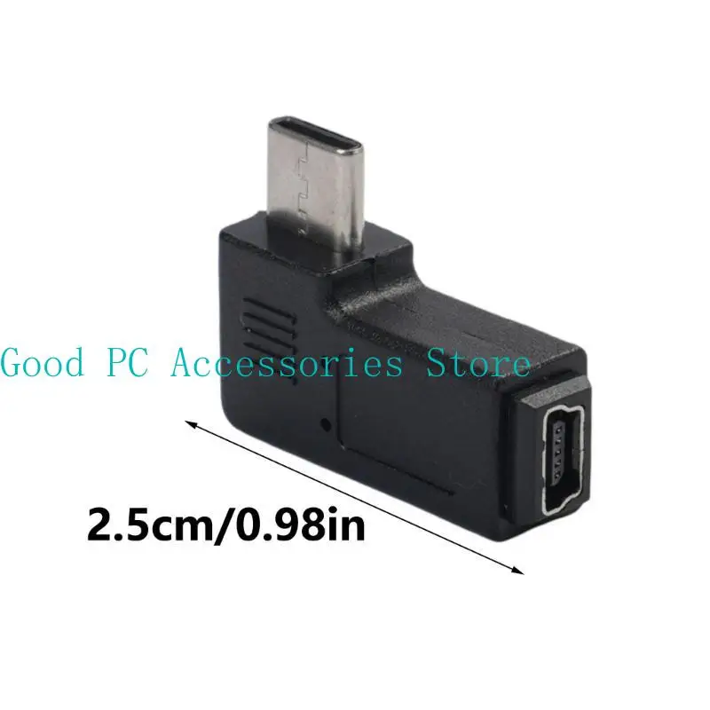 R53C Mini USB to USB C Converter for Cellphone 90 Degree Type-C Male to Mini USB Female Adapter Support Charging & Data Sync
