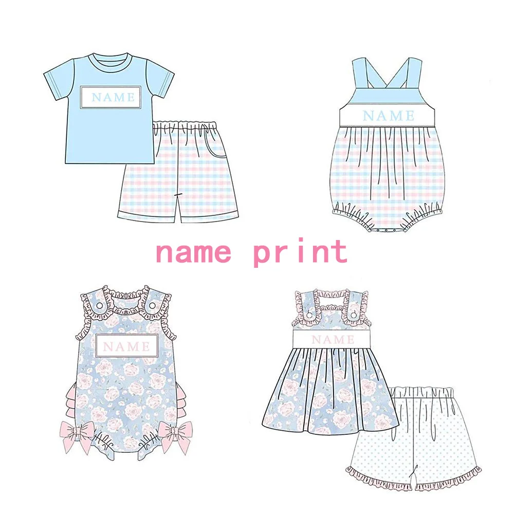Custom Design Children Matching Boutique Outfit Custom Name Kids Clothing Boutique Baby Romper Boys Girls Sets