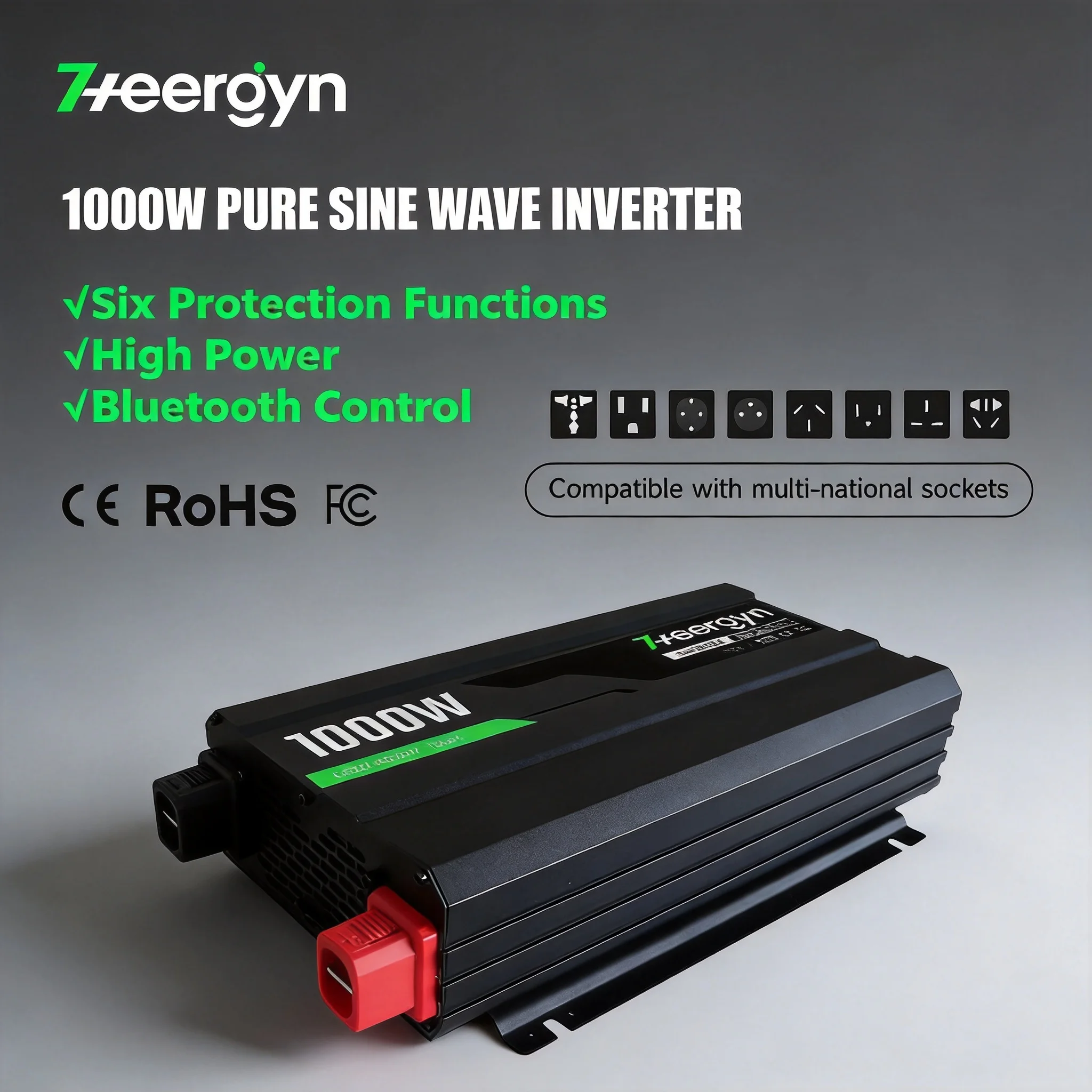 【Premium Hot Selling 】HEERGYN HJINVT-P1000 1000W 12V Car Pure Sine Wave Inverter 220V Output Single Phase High Power 92% Efficie