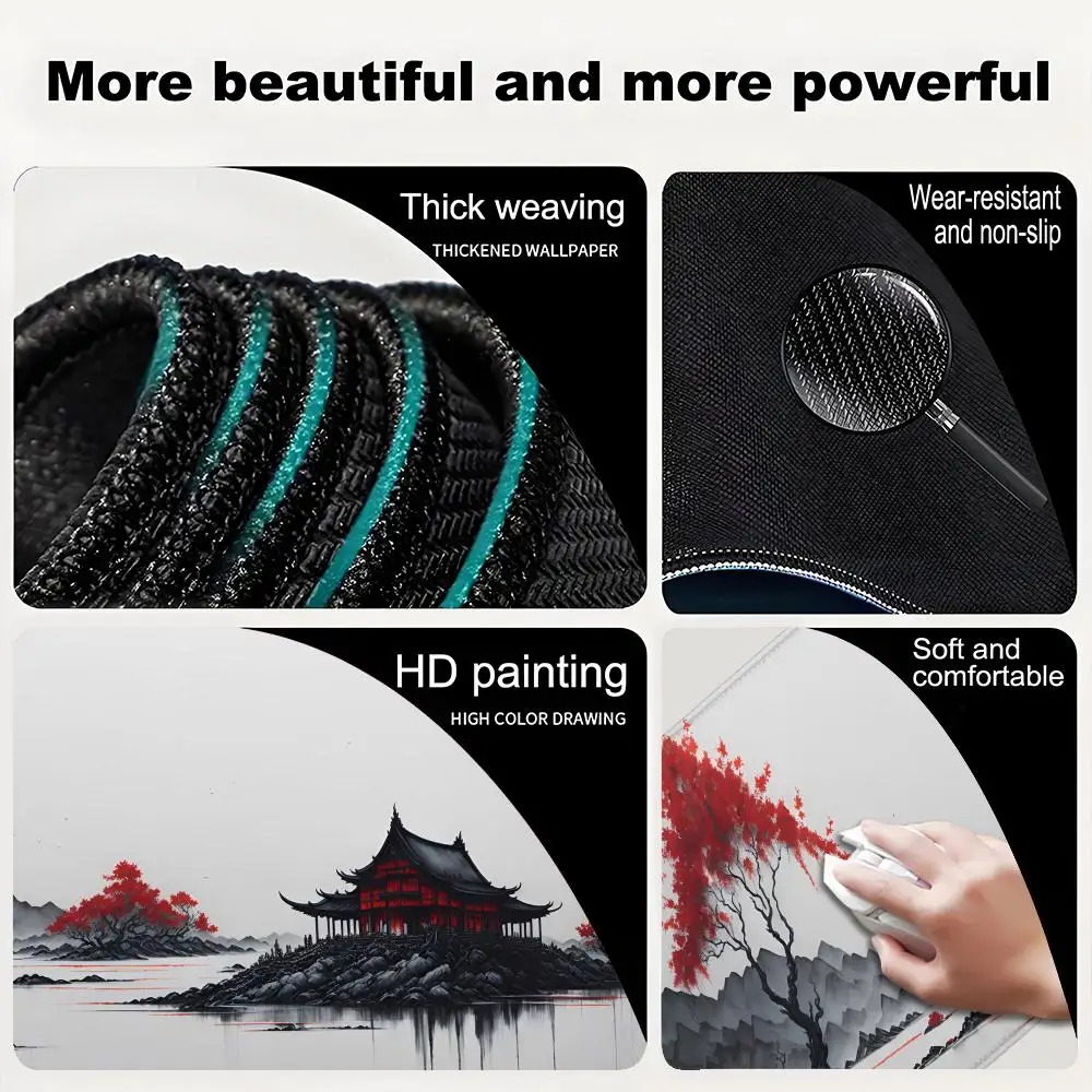 Ink Landscape Beautiful illustrations style patternsOffice Computer Desk Mat Table Keyboard Big Mouse Pad Laptop Cushion Nonslip