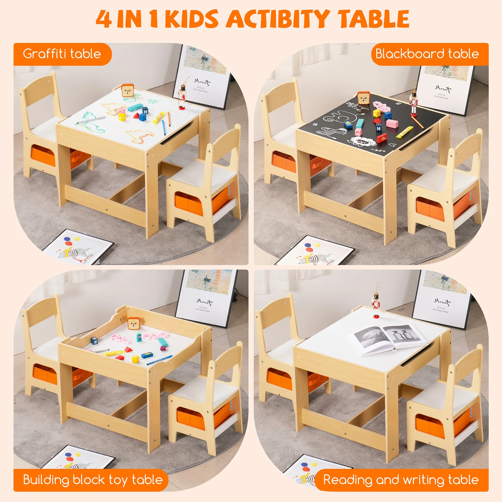 Natural Wood Children's Play Table & Chair Set - Adjustable Height & Rounded Edges | Safe Learning & Family Play Solutions for