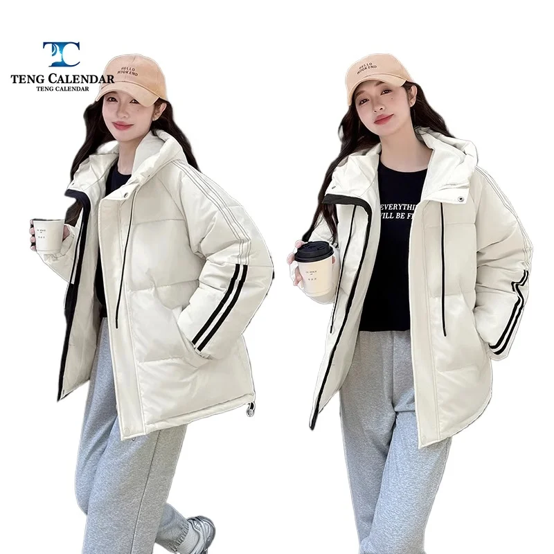 Modna kurtka puchowa, luksusowa, uniwersalna, ciepła i gruba kurtka z kapturem typu \\\\\\\"bread jacket\\\\\\\", damska, nowy styl na zimę 2025.