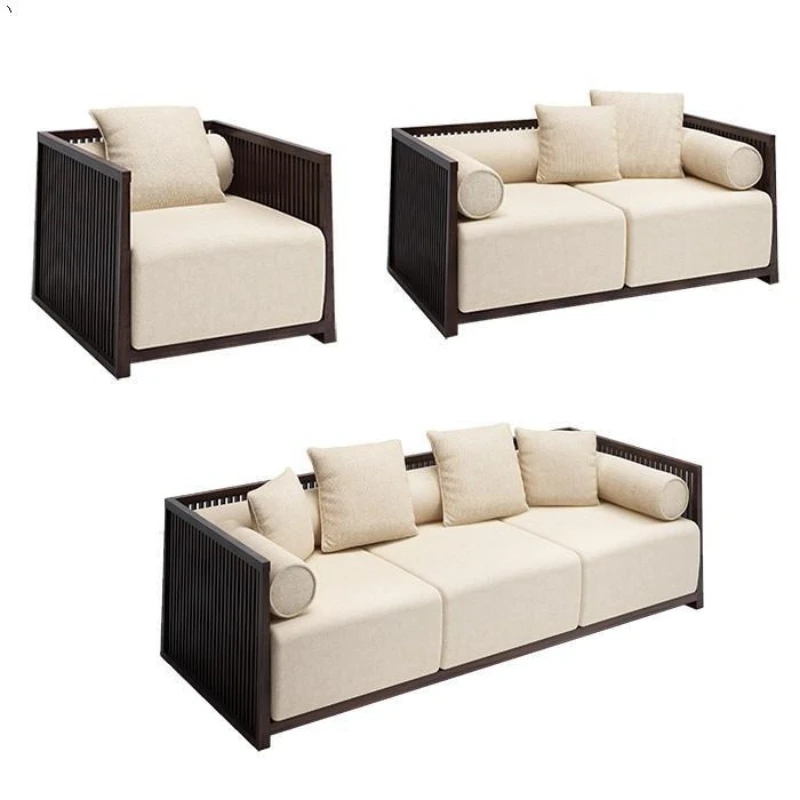 

Modern simple all-solid wood fabric sofa combination, living room furniture