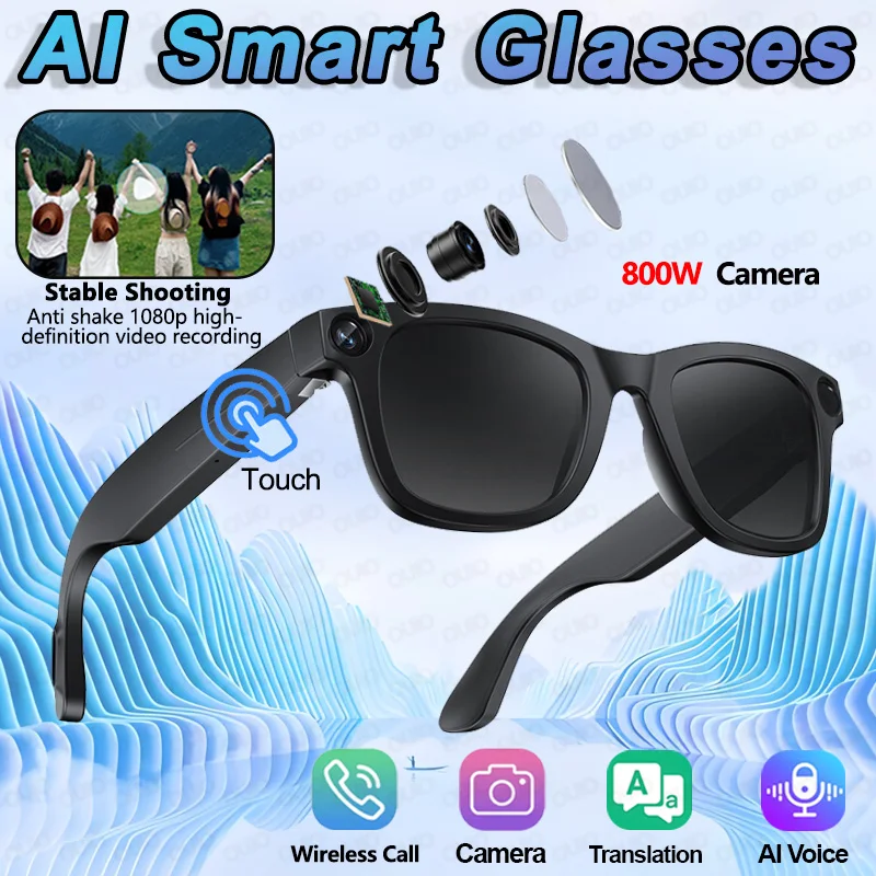 

2025 Новые умные очки 800 Вт HD камера с защитой от сотрясений 1080P HD видеозапись перевод сенсорный Al Voice беспроводной вызов умные очки