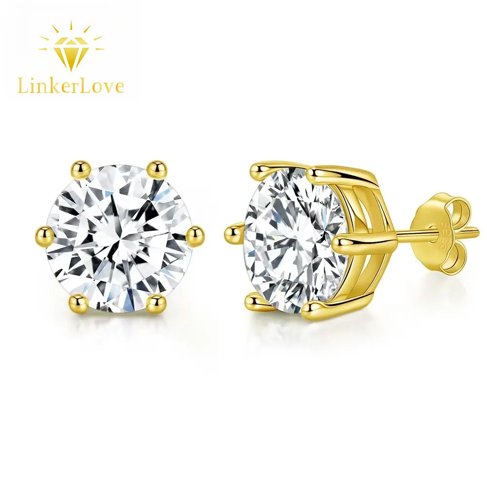 

LinkerLove 925 Sterling Silver 18K Gold Plated Moissanite Stud Earrings 1/2/4/6CT Diamond Earrings Trendy Jewelry Gift for Women