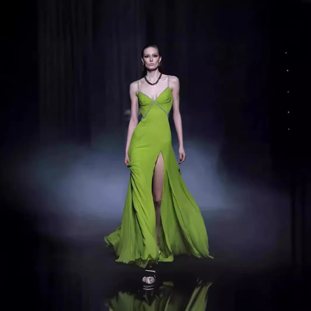 

New Elegant Adult Ceremony Dress Decorations Splicing Sling High Waist Banquet Party Elegant Backless Evening Dress