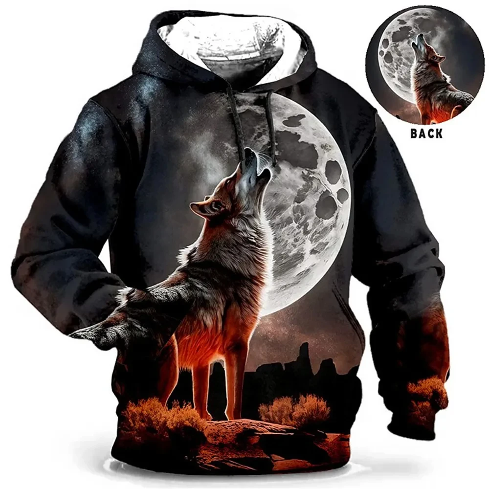 Design retro hoodies masculinos lobo padrão animal 3d impresso leopardo topo casual manga comprida oversized solto tigre padrão hoodie