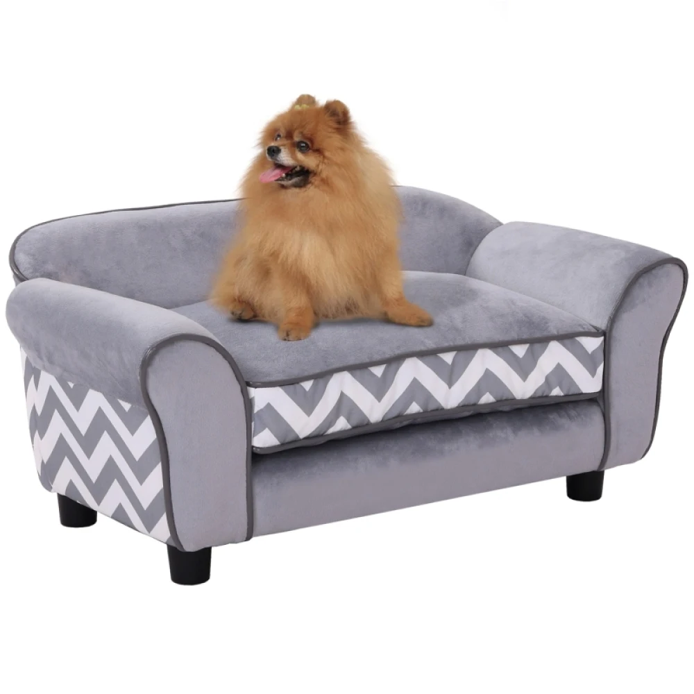 Dog Sofa Bed For Xs-Sized Dogs, Cat Sofa With Soft Cushion, Pet Chair Lounge With Washable Cover, Removable Legs, Wooden Frame