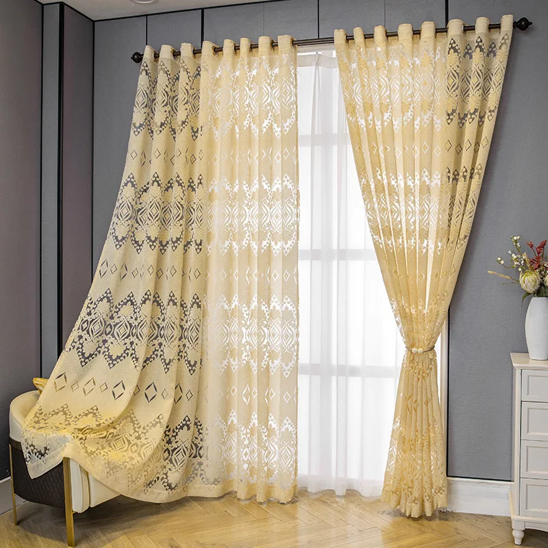 European Tulle Curtains for Living Room Bedroom Dining Room Luxury Balcony Blackout Transparent Hollow Embroidery Custom Villa