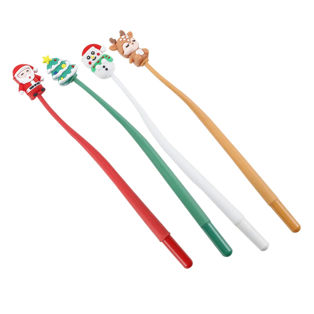 

4 Pcs Christmas Cartoon Pen Journaling Supplies Cute Pens Bulk Flash Elk Shape Writing Silica Gel Ink