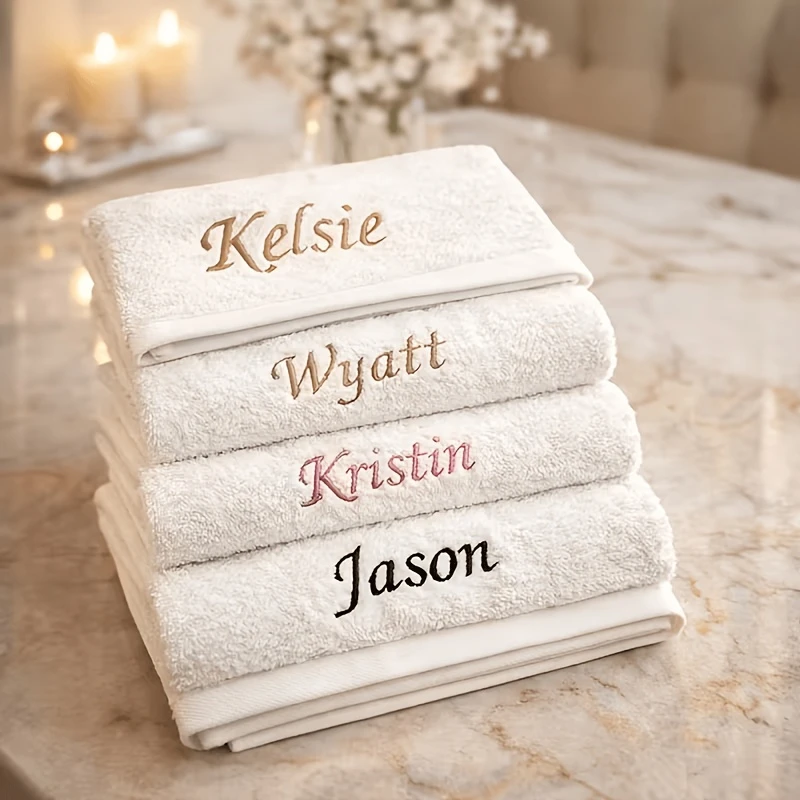 Embroidered Name Cotton Square Face Towel Custom Absorbent Hand Towel Perfect Daily Washing Accessory for Toddler Kindergarten