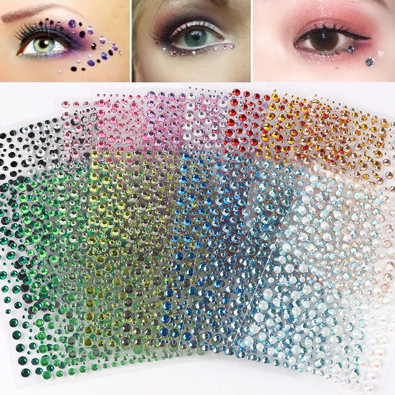 12 Colors Party Festival Decoration Face Body Colored Diamonds Jewels Stickers 437 Pcs/sheet Self Adhesive Eye Shadow Diamonds