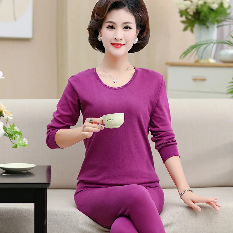 M-4XL Printed 100% Cotton Middle Aged Mother Pajamas Set Plus Size Long Sleeve Autumn Winter Home Suit Women Bottoming Clothes