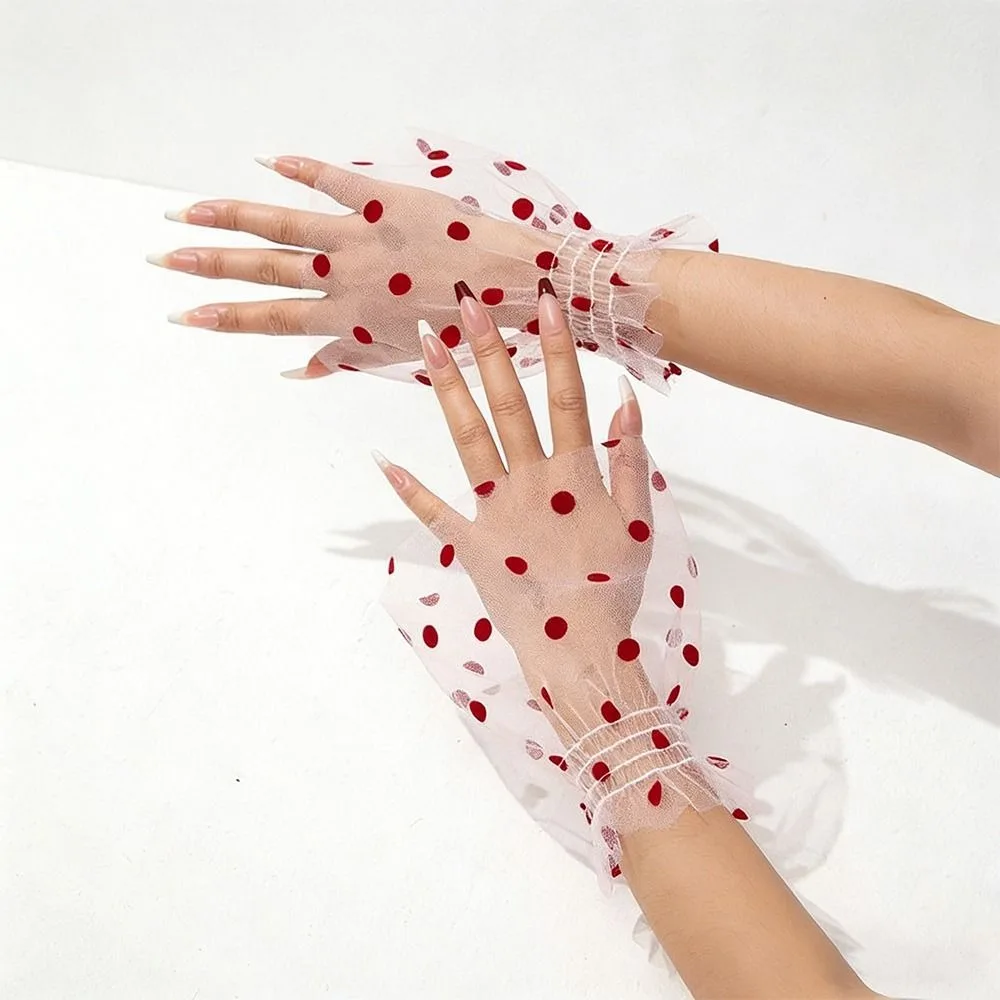 

Elegant Pleated Tulle Polka Dot Fake Cuffs Ruffle Thin Mesh Flare Sleeve Elastic Detachable Wristband Nail Art Display
