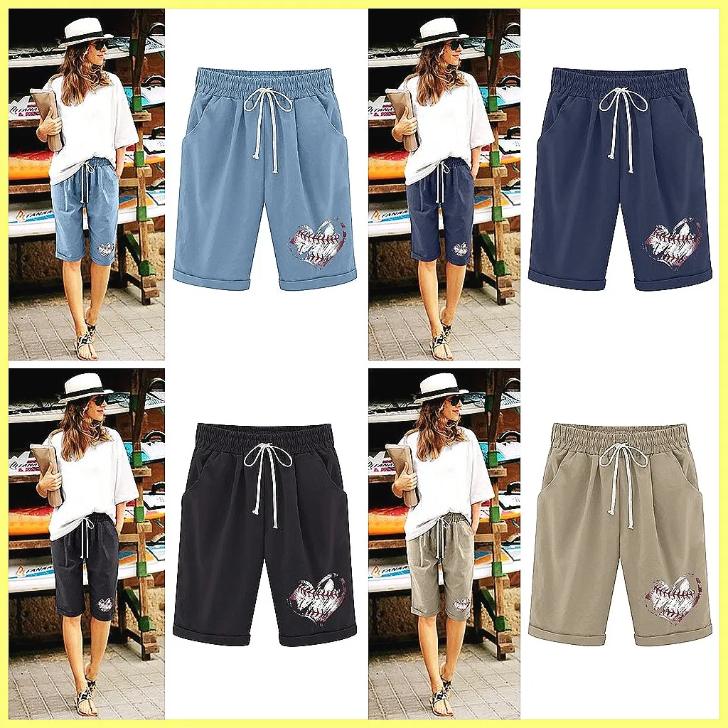 Women's High Waisted Cotton Shorts, Dandelion Print Summer Beach Pants, Plus Size Casual Lacing Shorts