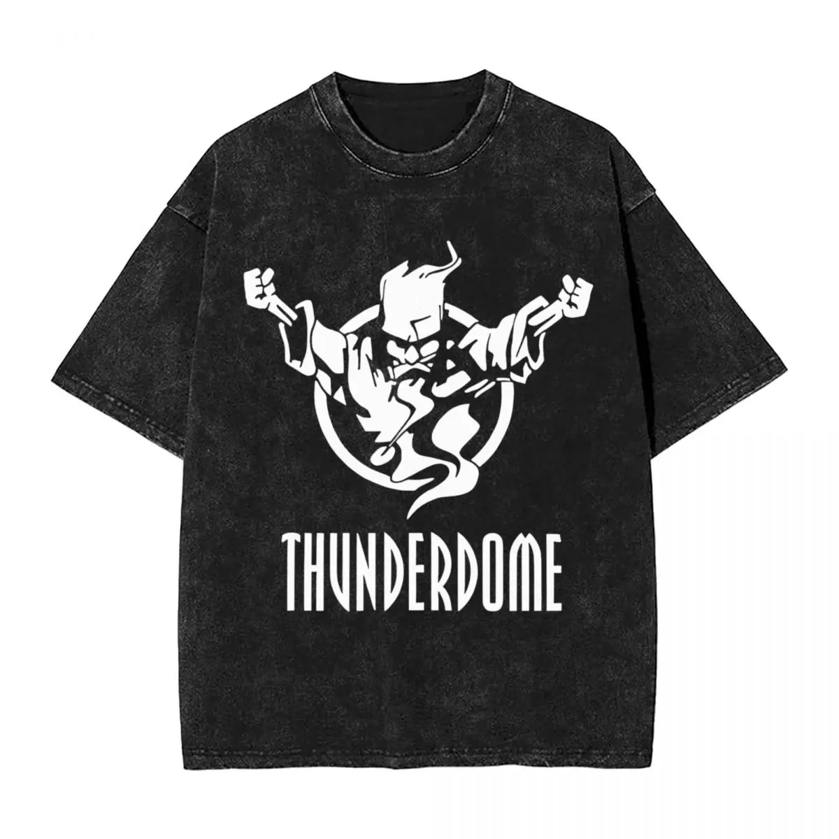 Washed T Shirts Thunderdom Logo Hip Hop Vintage T-Shirts Hardcore Music Streetwear Graphic Tops Tops Tees for Men Women