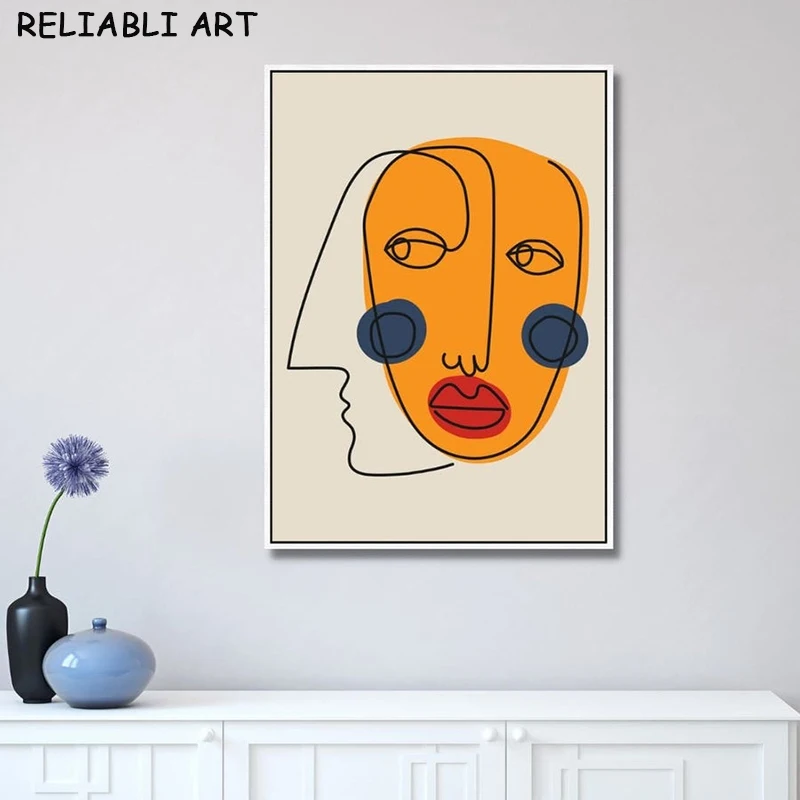 Abstract Faces Line Portrait Canvas Painting Modern Minimalism Poster and Prints Wall Art for Living Room Home Decor No Frame