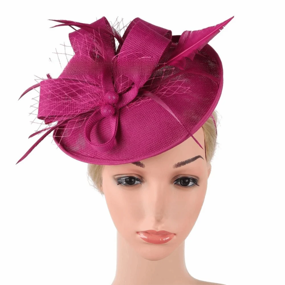 أزياء رائعة الريش الفاسناتور قبعة أنيقة Bowknot الشاي حزب شبكة رباط شعر الحلو الشعر هوب العروس غطاء الرأس سيدة