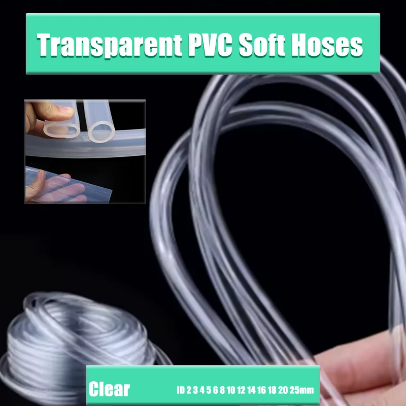 2 3 4 5 6 8 10 12 14 16 18 20 25mm  5 Meter Transparent PVC Soft Hoses Odorless Plastic High Quality Water Pump Flexible Hose