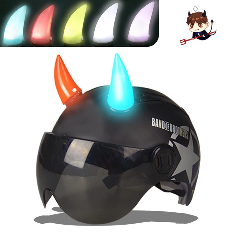 1pc Devil Corner Bike Motorcycle Light Double-sided Tape Resilient Plastic Headwear Rubber Illuminated Horn Helmet Accessories