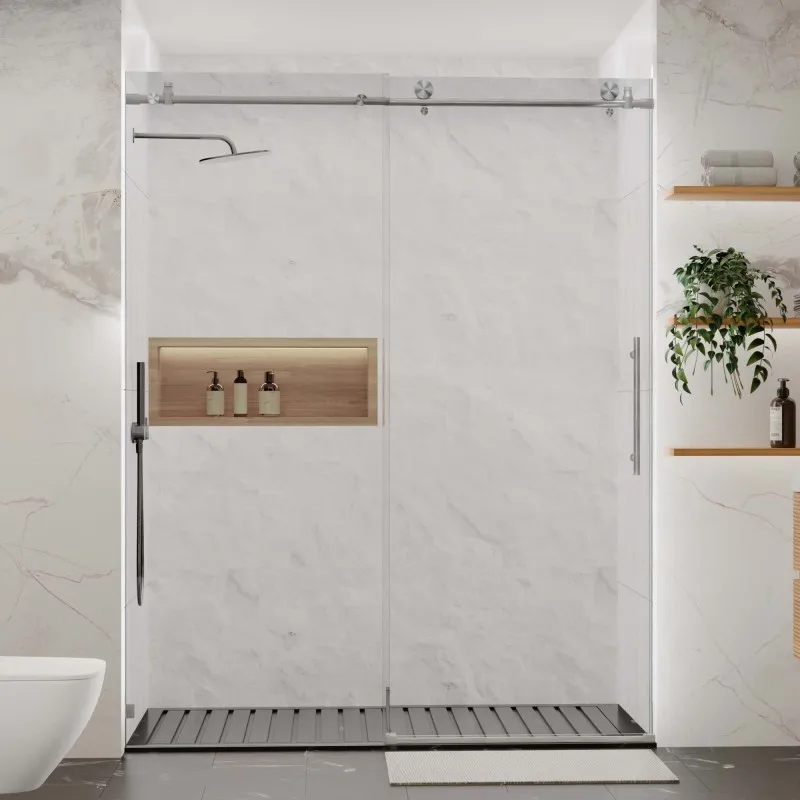 

56-60"W x 76"H Frameless Shower Door, Sliding Shower Door, with Premium 5/16"(8mm)Thick Tempered Glass Shower Enclosure , Bru