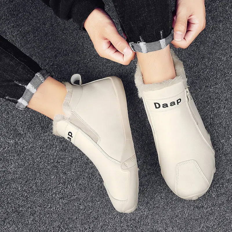 

​Men's Winter Safety Boots HighTop Faux Fur Lined Thickened NonSlip Warmth Leather Cotton Shoes Youth Casual Bestseller​