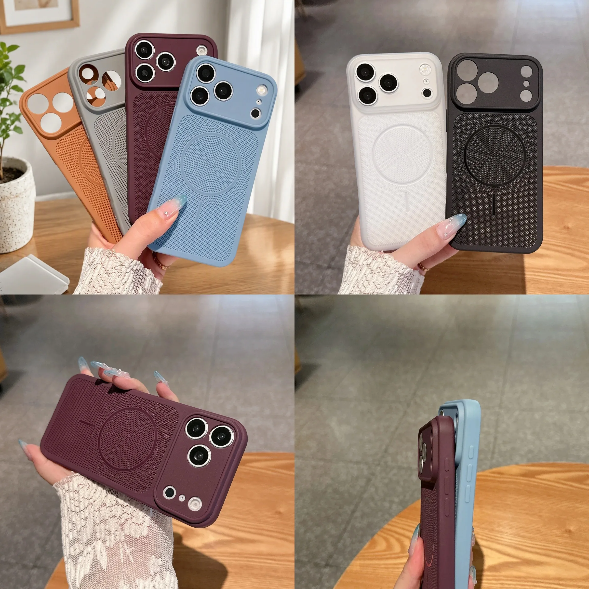 Luxury Heat Dissipation Mesh Soft TPU 1.5MM Case For iPhone 17 16 15 14 13 12 11 Pro Max Plus Lens Large Window Breathable Cover