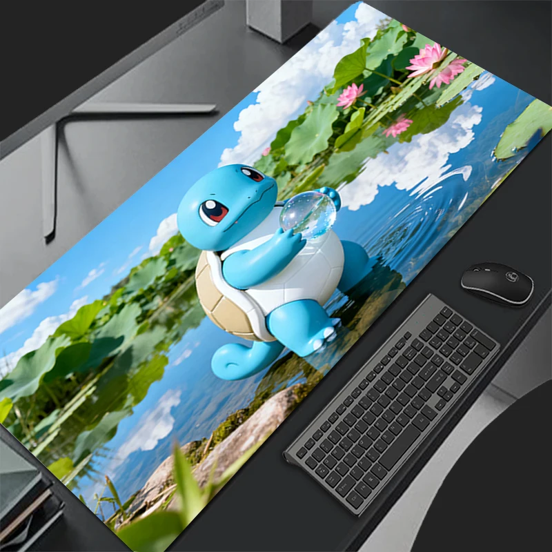 Alfombrilla de ratón con diseño de Anime Pokemon Pikachu, alfombrilla de ratón extendida para ordenador en blanco y negro, alfombrilla de escritorio, alfombrilla de goma duradera para teclado