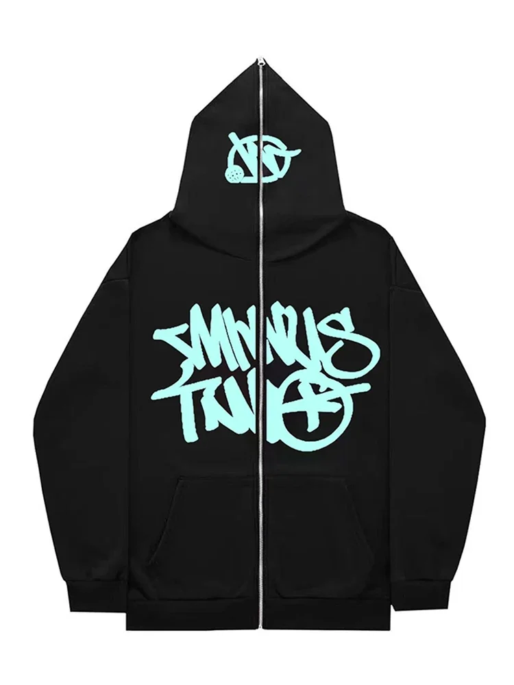Autumn And Winter Men\'s and Women\'s Letter Printed Hooded Sweatshirt Retro Y2k Zipper Hooded, Fashionable Punk Harajuku Casual