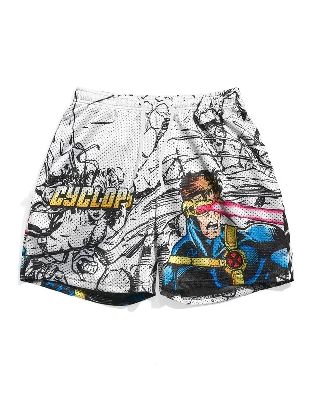 Adult and Children's Retro Trendy Comic Style Black-and-white Line Art, Colorful Hero Patchwork 3D Printed Sports Shorts