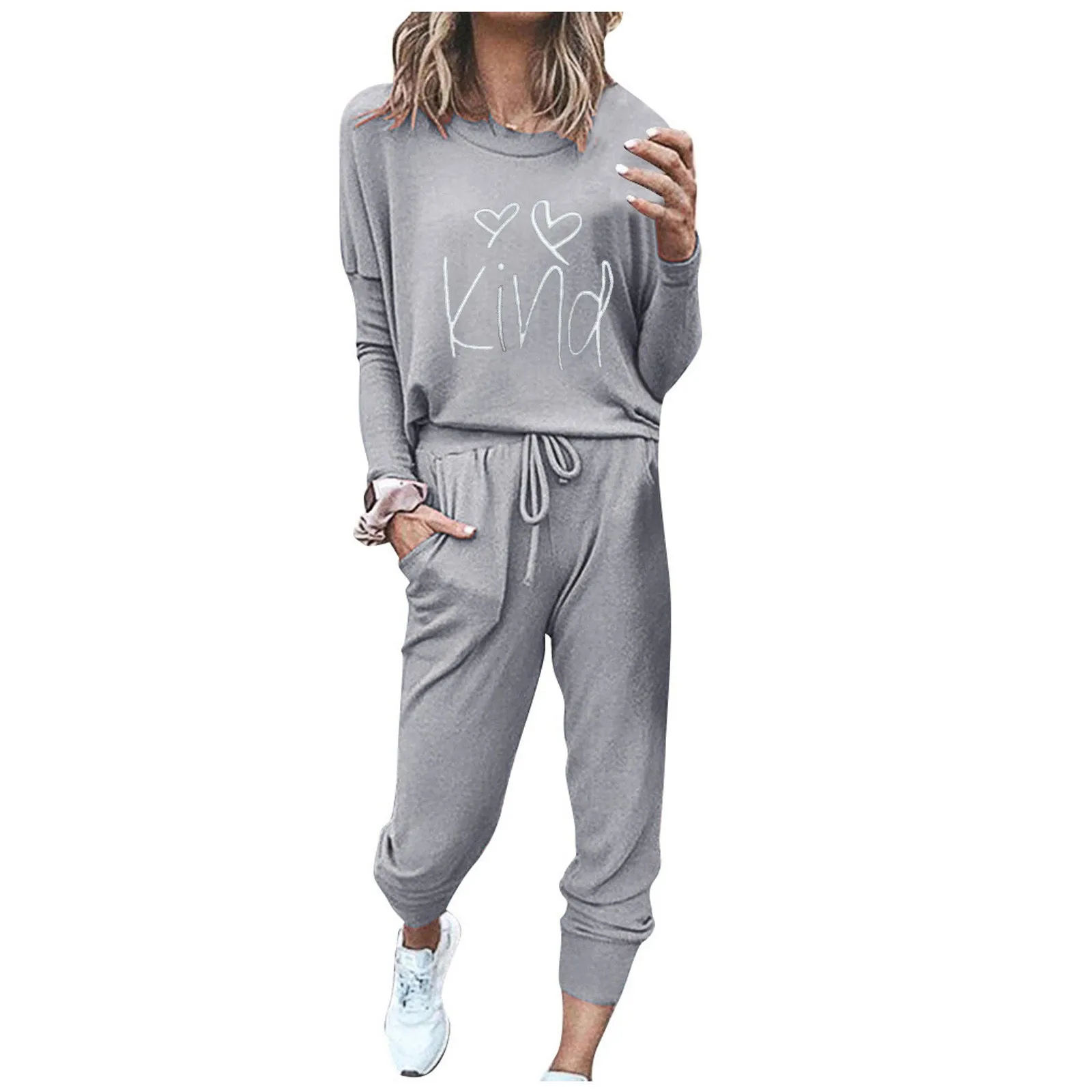 Solid Color Pullover Sets Loose Drawstring Pants Women Sweatsuits O-Neck Bandage Fashion Long Sleeve Women Suits Tracksuit Mujer