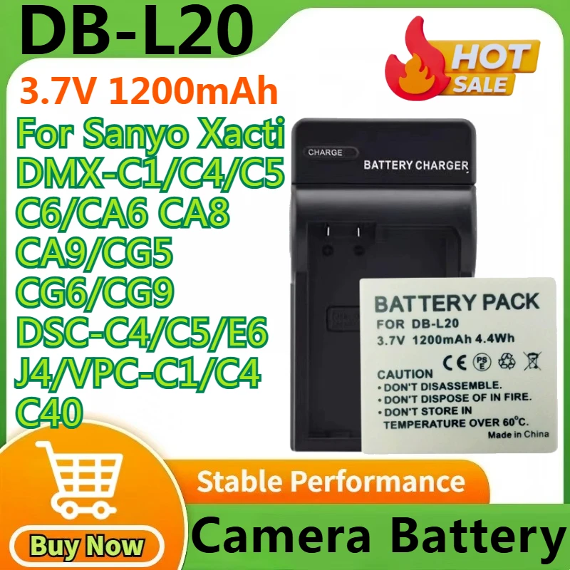 

DB-L20 1200mAh Camera Battery + Changer for Sanyo Xacti DMX-C1 C4 C5 C6 CA6 CA8 CA9 CG5 CG6 CG9 DSC-C4 C5 E6 J4 VPC-C1 C4 C40